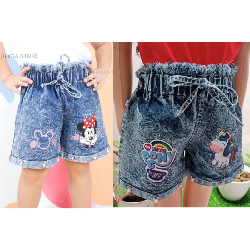 Celana hotpant anak full karet bawahan anak perempuan usia 1-12tahun motif sablon pony mickey aksen mutiara