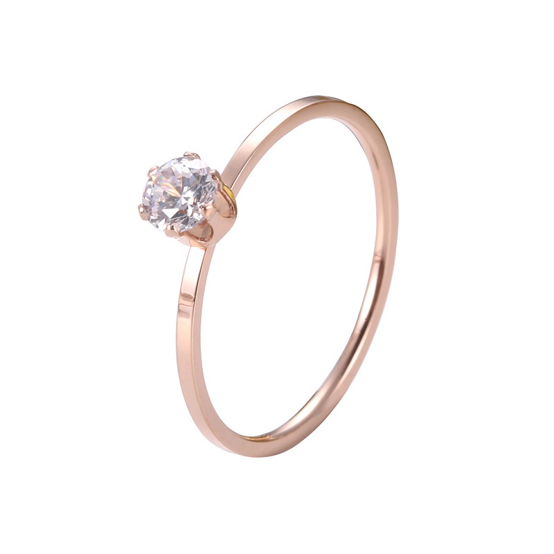 Cincin Berlian Zircon Bahan Titanium Steel Warna Rose Gold Untuk Hadiah Valentine R-22008