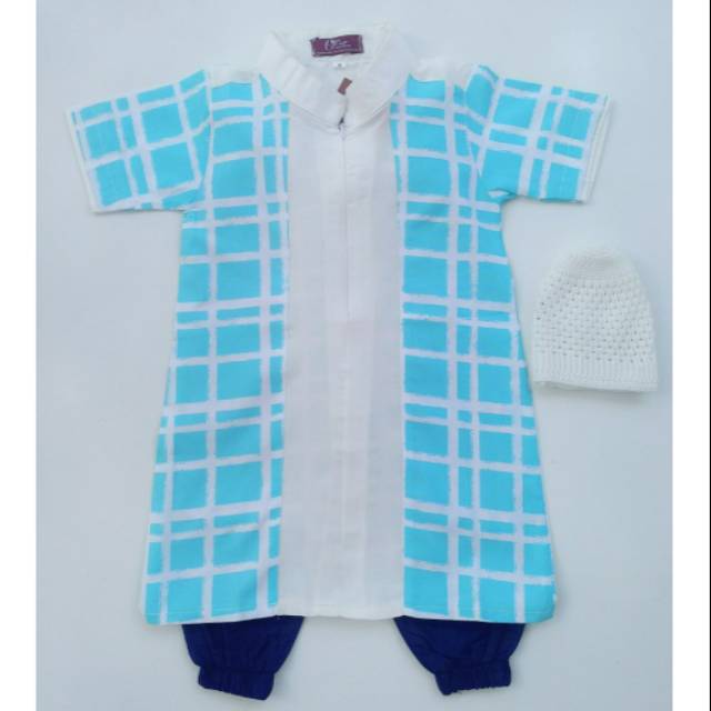 Koko Turki / Baju Muslim Anak Tosca Kotak Celana Biru