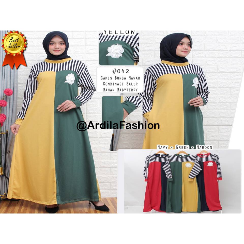 Gamis Motif Bunga Mawar Motif Salur