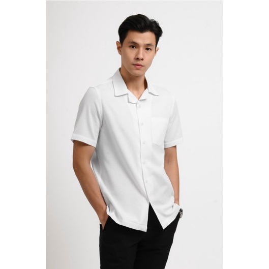 Clagary Cuban Short Sleeve Shirt White Size S - Hey Male