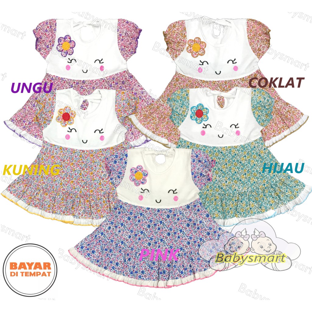 Babysmart - Dress Baju bayi/Anak Perempuan motif SMILE PLANET KIDS usia 0 -12 bulan / Pakaian anak