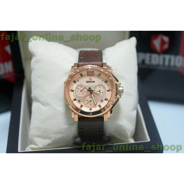 Jam Tangan Expedition Wanita E 6402 Rose Gold Leather Original