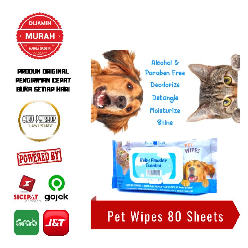 Noona Pet Wipes 80 Sheet Baby Powder Scented Tissue Pembersih Anjing Kucing