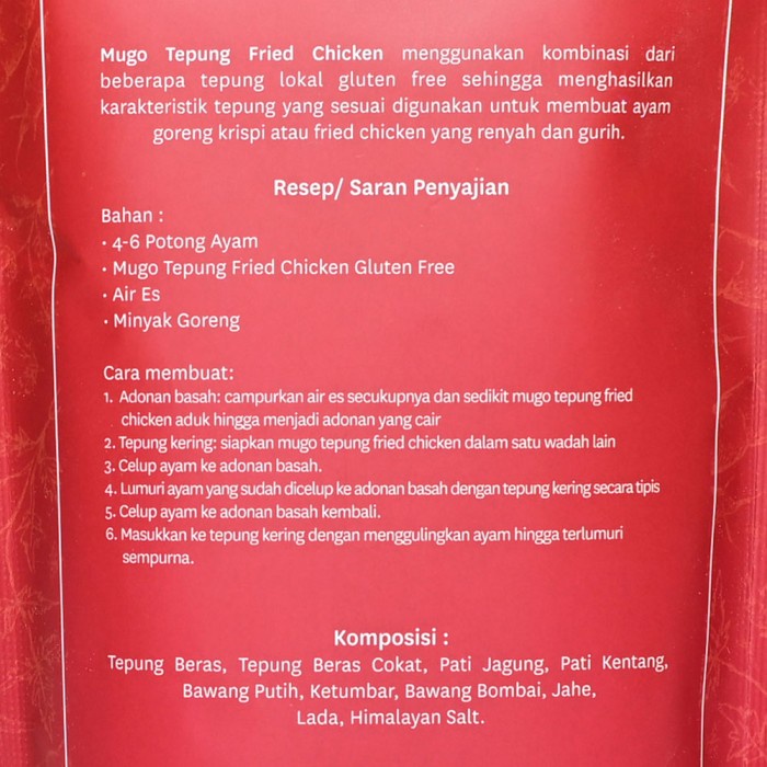 

pakai-siap-tepung-bumbu-tepung- mugo tepung fried chicken 250 g -tepung-bumbu-tepung-siap-pakai.