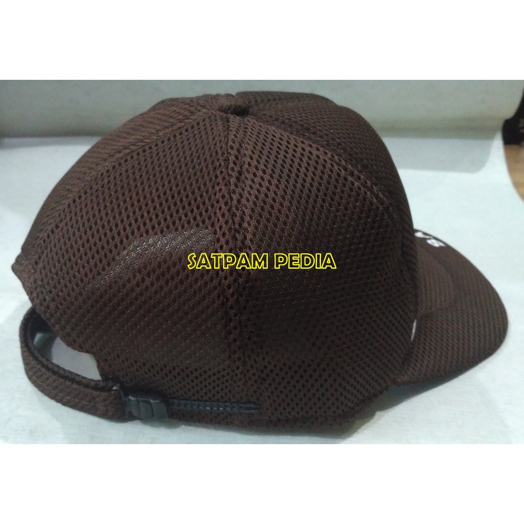 Topi Jaring Satpam Coklat Bendera - Topi Jaring Security Coklat