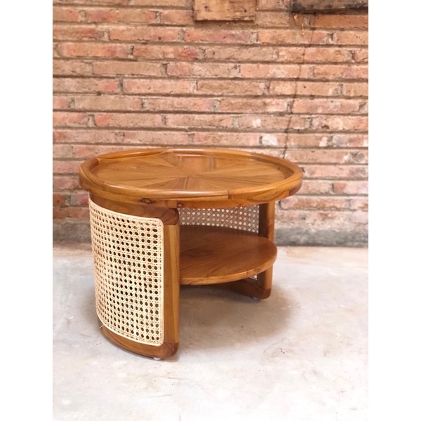 MEJA COFFEE TABLE ROTAN KAYU JATI