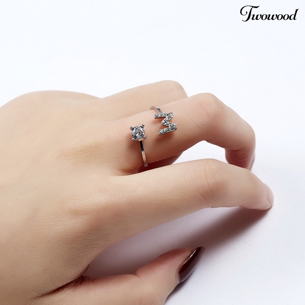 Twowood Ring Opening A-Z Letter Golden Adjustable Finger Ring for Daily Wear