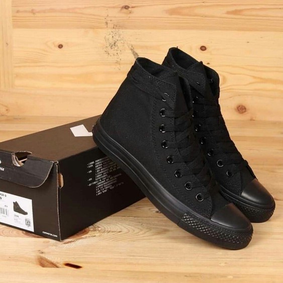 Sepatu Convers High Full Black Sepatu Hitam Polos Sneaker Pria Wanita Sepatu Sekolah Murah