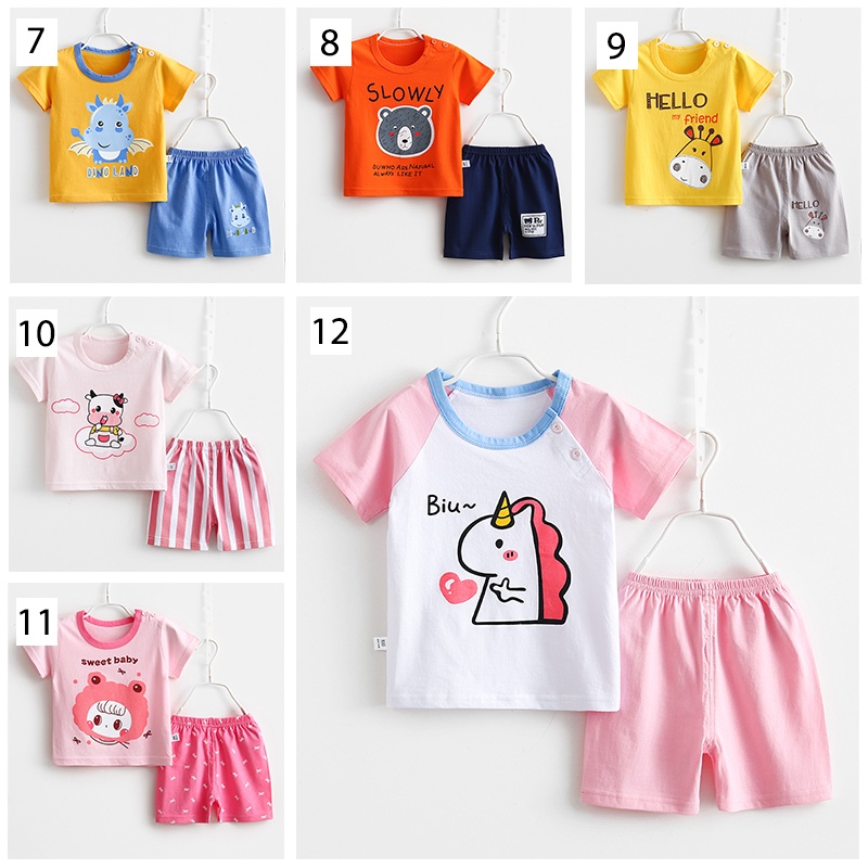 PREMIUM QUALITY Baju Bayi Kaos Anak Setelan Set Celana Lengan Pendek Laki Perempuan COD Tidur Import PART 2