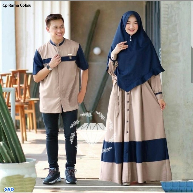 Cp rama/gamis syari+bergo+baju muslim pria/baju muslim couple/baju pasangan muslim