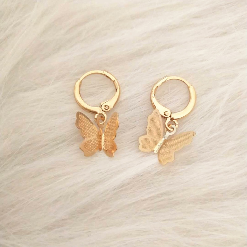 Fashion Anting Kupu-Kupu Logam Antik Untuk Wanita Sederhana Liontin Anting-Anting Emas Aksesoris Wanita - ol