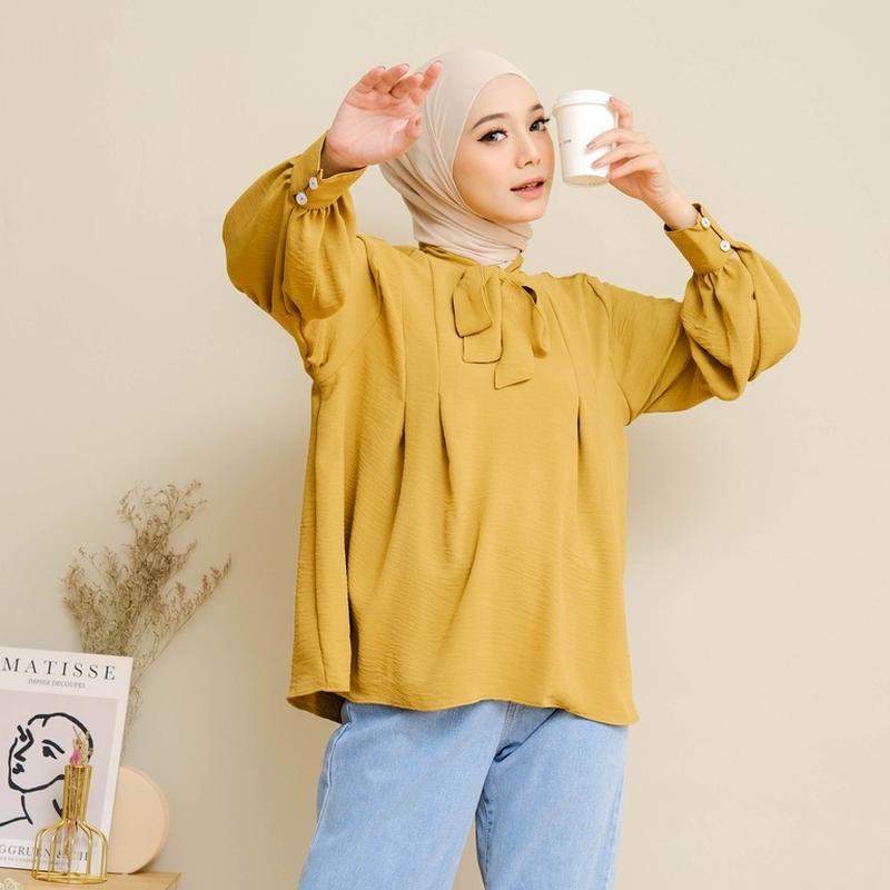 Blouse Wanita Korea Style Fashion Muslim Kekinian Terbaru Murah Casual Daily Busui Moscrepe Pakaian 