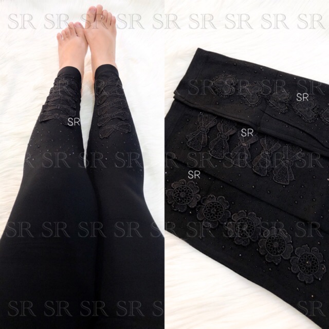 Legging Panjang Wanita Payet Motek Aplikasi Bordir Cantik Import