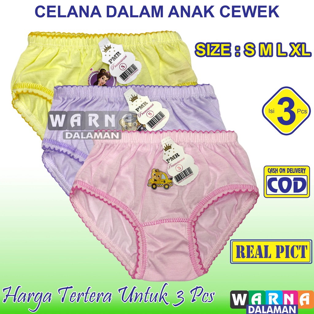 3 Pcs Celana Dalam Anak Perempuan Usia 1-9 Tahun CD Anak Cewek Kancut Polos Warna Random | WARNA DALAMAN