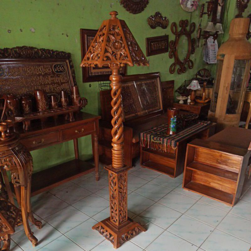 Lampu jati - lampu pojok - lampu berdiri - standing lamp - lampu dekorasi - lampu antik - toko kayu 