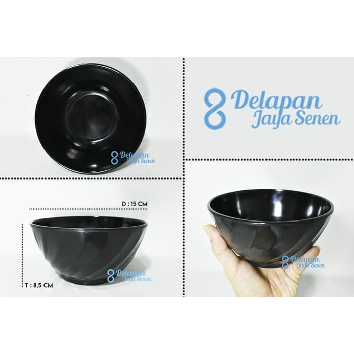 "Mangkok Jepang| Mangkok Ulir|Mangkok Melamine Hitam 6 Inch UNICA M9060"