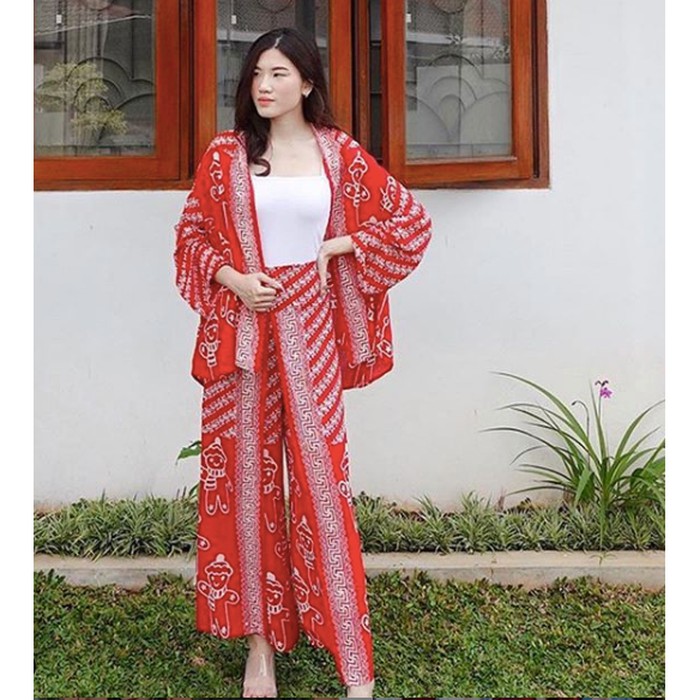Promo Setelan Cardigan Outer Batik Wanita Celana Kulot Wanita - Ginger xmas Murah