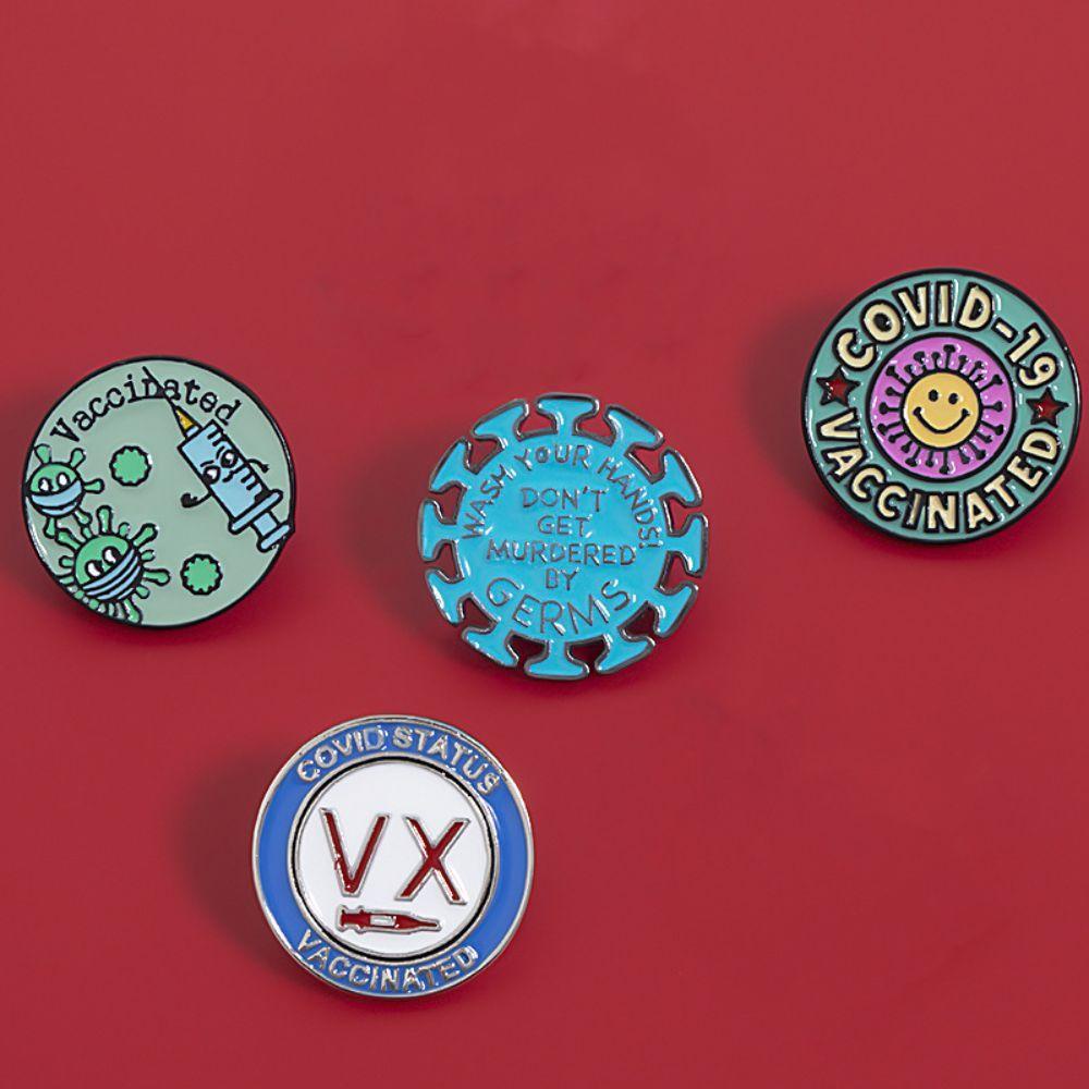 Pin Kancing Vaksin Nanas Manset Lencana Bulat Logam Lapel Enamel Ransel Lencana Peringatan