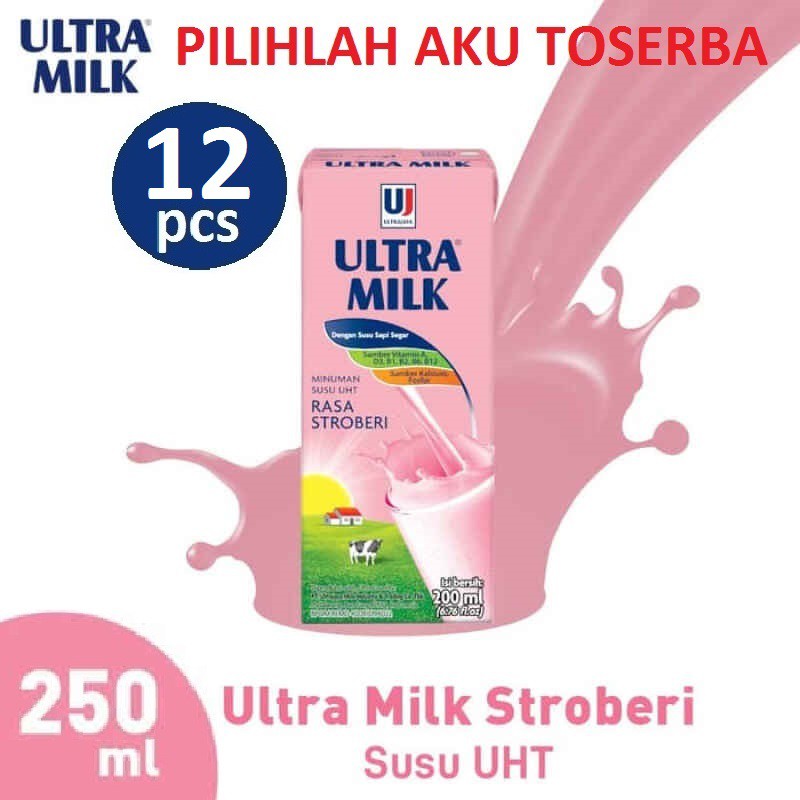 Susu Ultra Stroberi (Strawberry) - 250 ml (1 PAKET ISI 12)