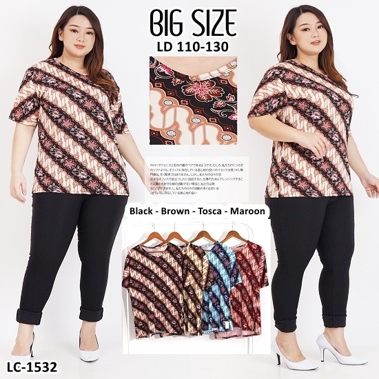 Blouse Batik Wanita BIG SIZE / Blouse Wanita JUMBO / Baju Batik Wanita - 1532 Brown, Allsize BIG