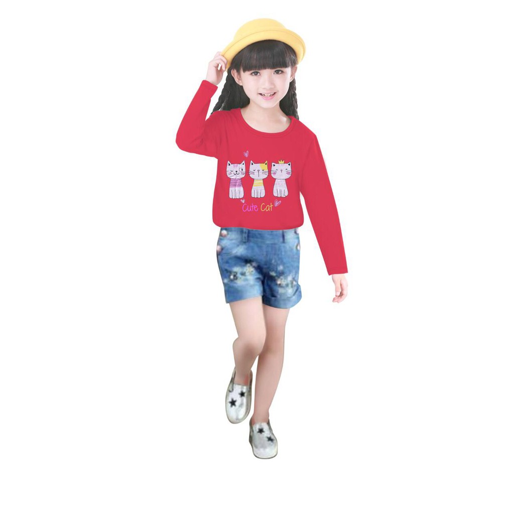 KAOS ATASAN ANAK CEWEK LENGAN PANJANG(4-9 TAHUN) # KAOS ATASAN ANAK CUTE CAT MURAH(COD)