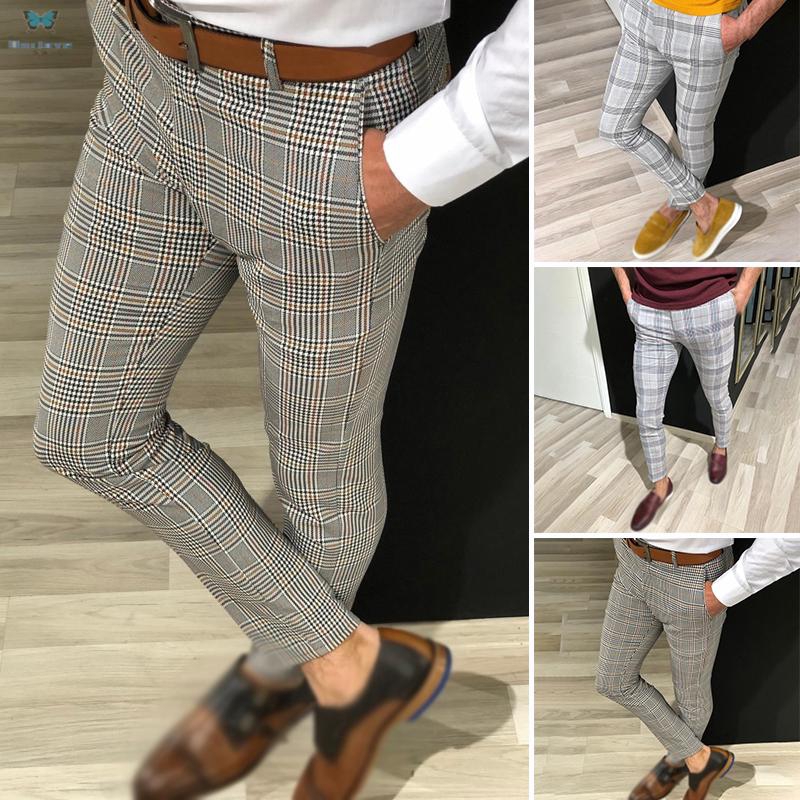  Celana  Panjang Pria Casual  Slim Fit Skinny Motif  Kotak  