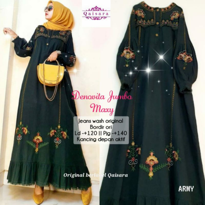 gamis jeans jumbo warna army dan mustard ld 120 cm denovita jumbo maxy keans