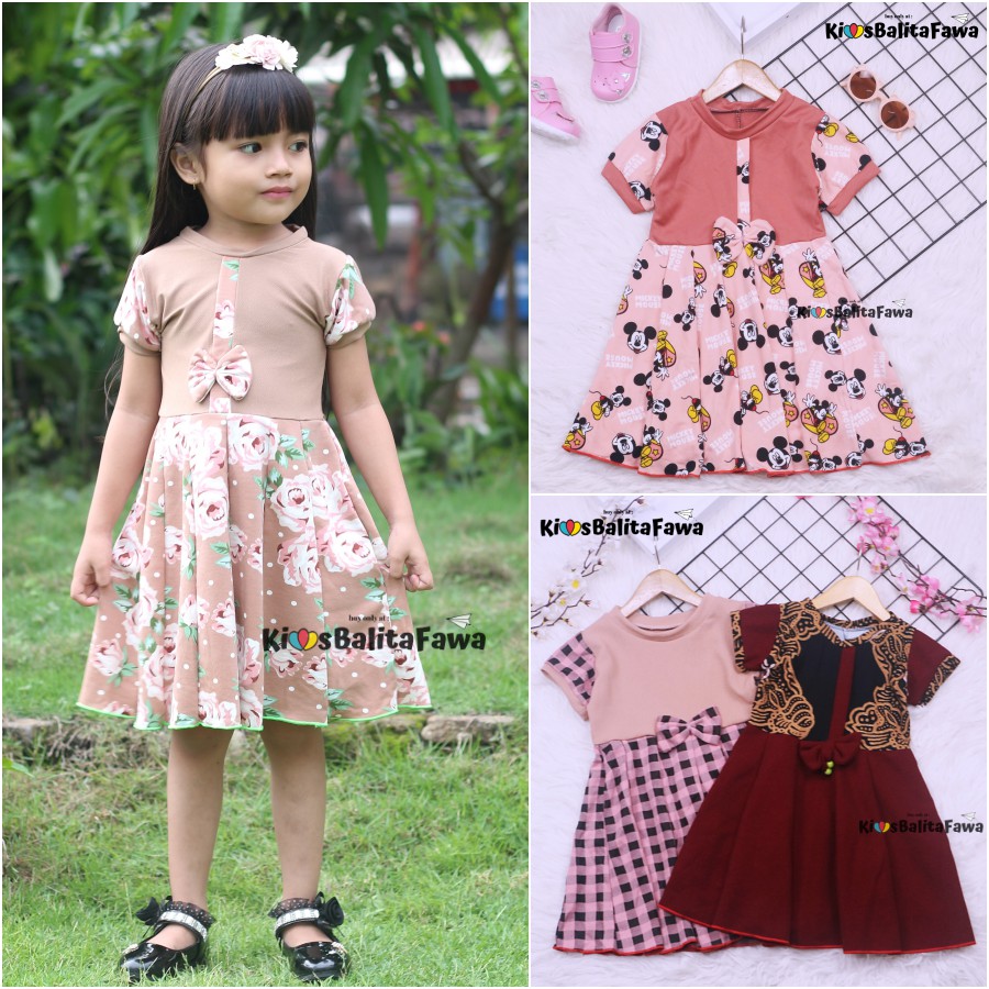 Dress Pita uk 3-4 Tahun / Dres Lengan Murah Baju Anak Perempuan Grosir Harian Gaun Pesta Batik Baru