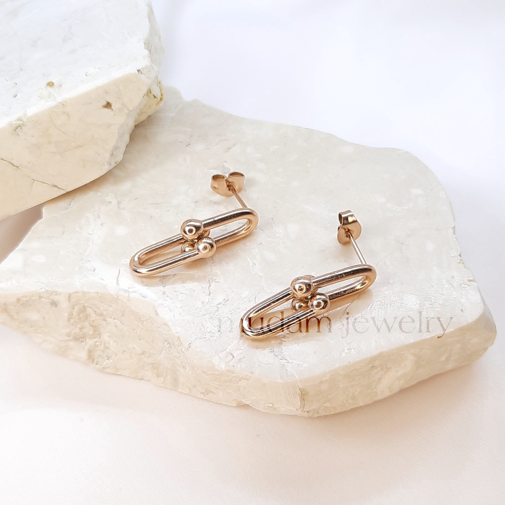 Anting Model U Dengan 2 Rangkai dan 3 Rangkai Warna Rose Gold, Gold dan Silver