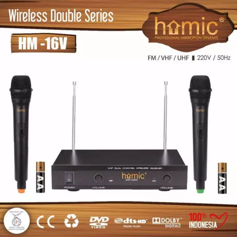 Homic Microphone Mic Double Wireless + Receiver HM 16V