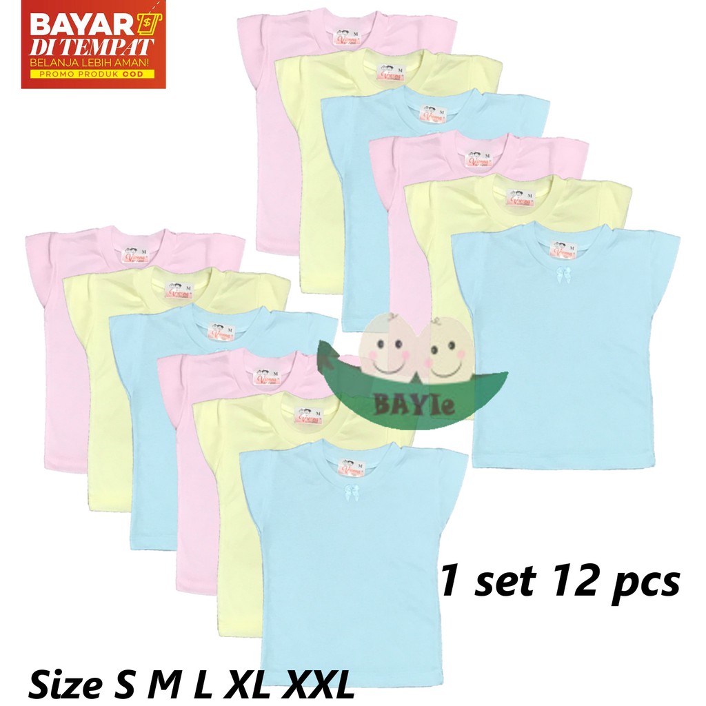 BAYIe - 12 PCS Kaos Oblong / Singlet Anak/Bayi Warna VIENNA 100% Katun SNI Size S M L XL XXL