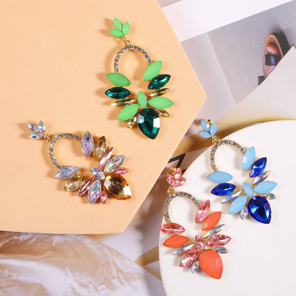 Hu Hu Hu Hu Hu Alat Bantu Pasang Kacamata♡ 1 Pasang Anting Stud Berlian Imitasi Bentuk Tetesan Air Warna Permen Untuk Wanita