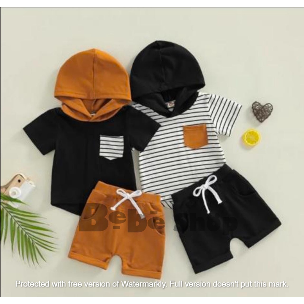 Setelan  Hoodie anak laki-lakimotif salur bahan katun usia 1 sampai 6 tahun// baju anak perempuan//baju anak laki-laki