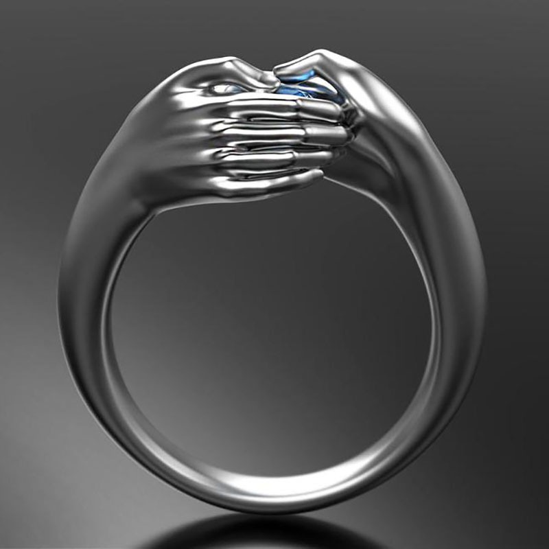 Malaikat Tangan Cincin Berlian Baja Titanium Perak Fashion Jewelry Wanita Pertunangan Pernikahan Rings