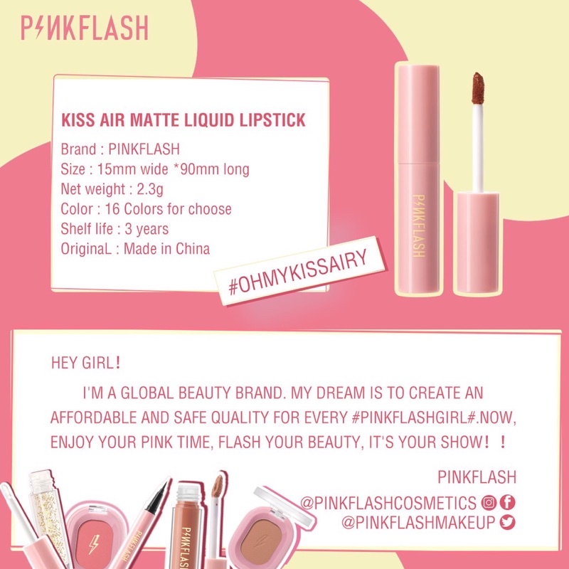 PINKFLASH LIPTINT /LIP TINT / LIPSTICK / KISS AIR MATTE LIQUID LIPSTICK PF-M01