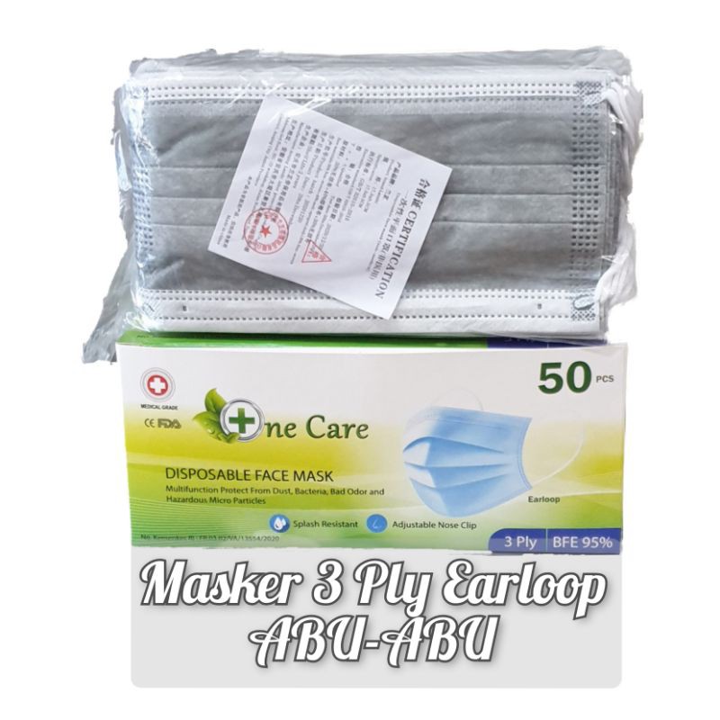 Masker 3ply isi 50pcs Warna ABU-ABU GREY Disposable Face Mask
