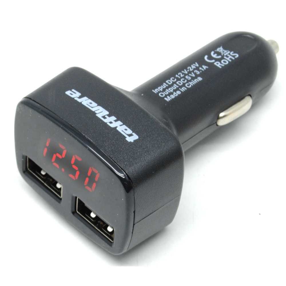 Dual USB Car Charger Handphone+LED Display Aukey Cas Dalam Mobil 2 Port USB Smartphone Charge Gadget