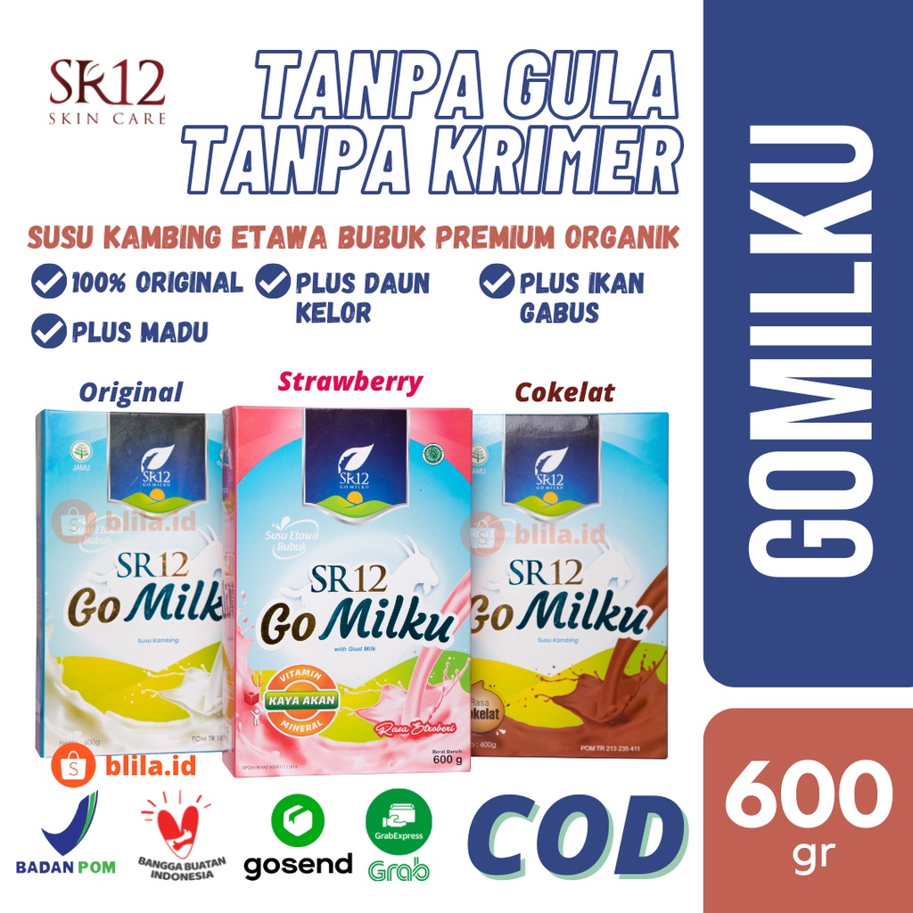 [NO SUGAR] Susu Kambing Etawa Bubuk GOMILKU SR12 600g GO MILKU BPOM Plus Madu Daun Kelor Ikan Gabus