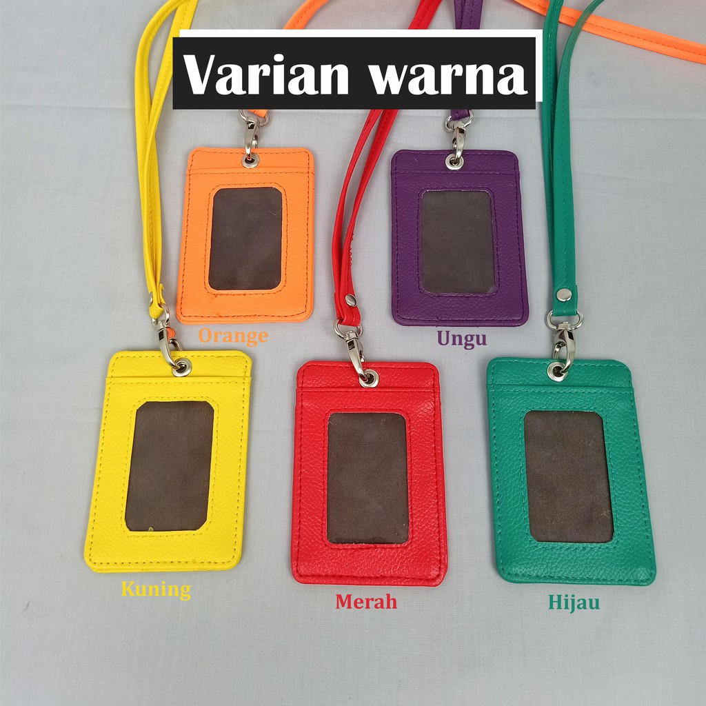 ID Card Holder NameTag Kulit PU Leather Lanyard Kualitas Premium