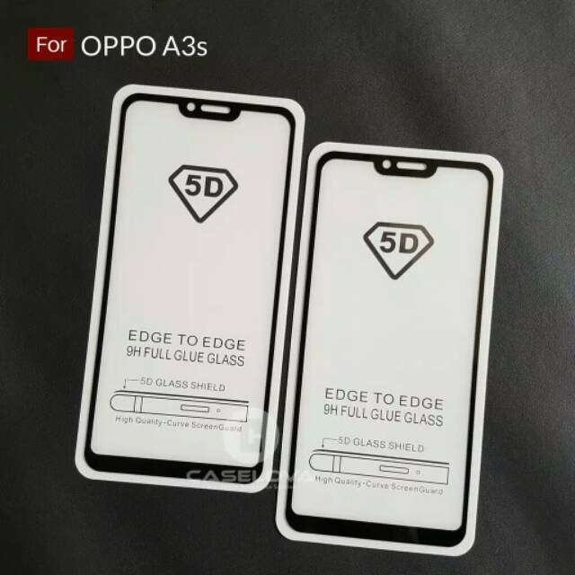 TEMPERED GLASS 9D FULL GLUE FULL COVER OPPO A3S