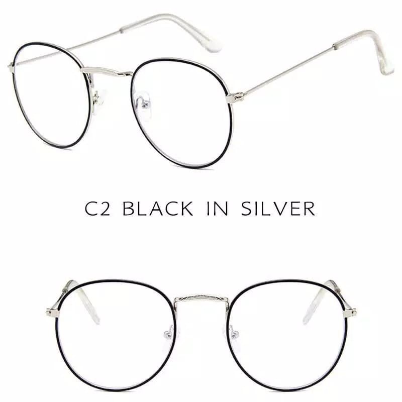 Kacamata Wanita Lensa Rangka Transparan Retro Vintage Metal Frame Eyeglasses-BLACK IN SILVER