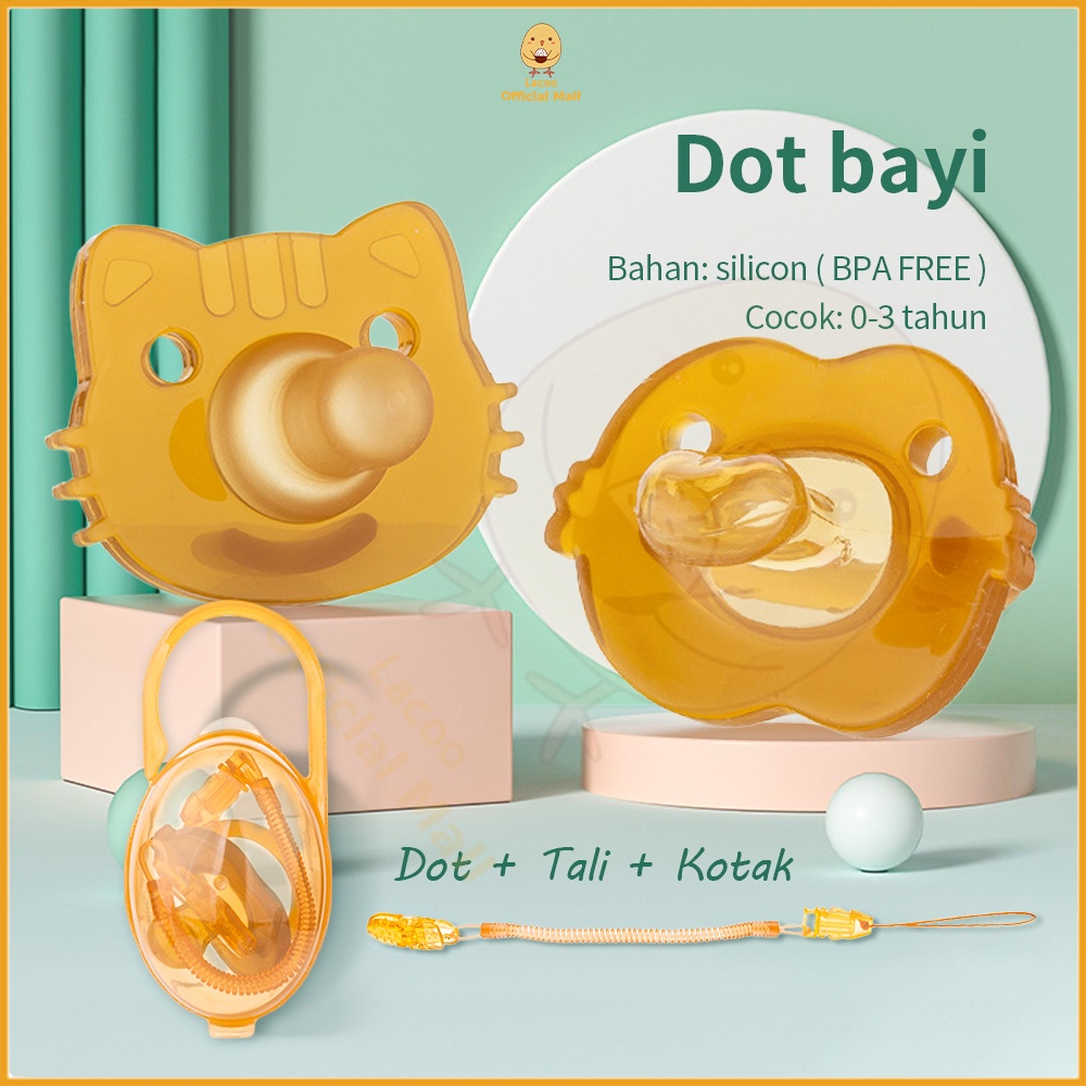 Lacoo Set Empeng Dot bayi silikon baby pacifier dengan rantai dan Kotak