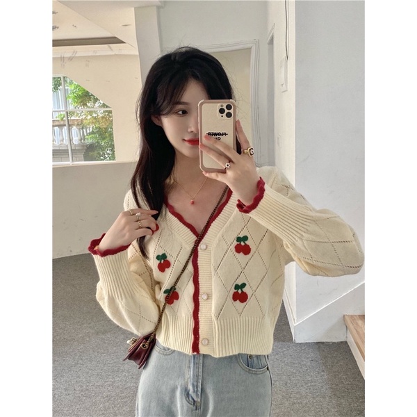 CARDIGAN OUTER WANITA  KNIT CHERRY JAKET CEWEK MX951