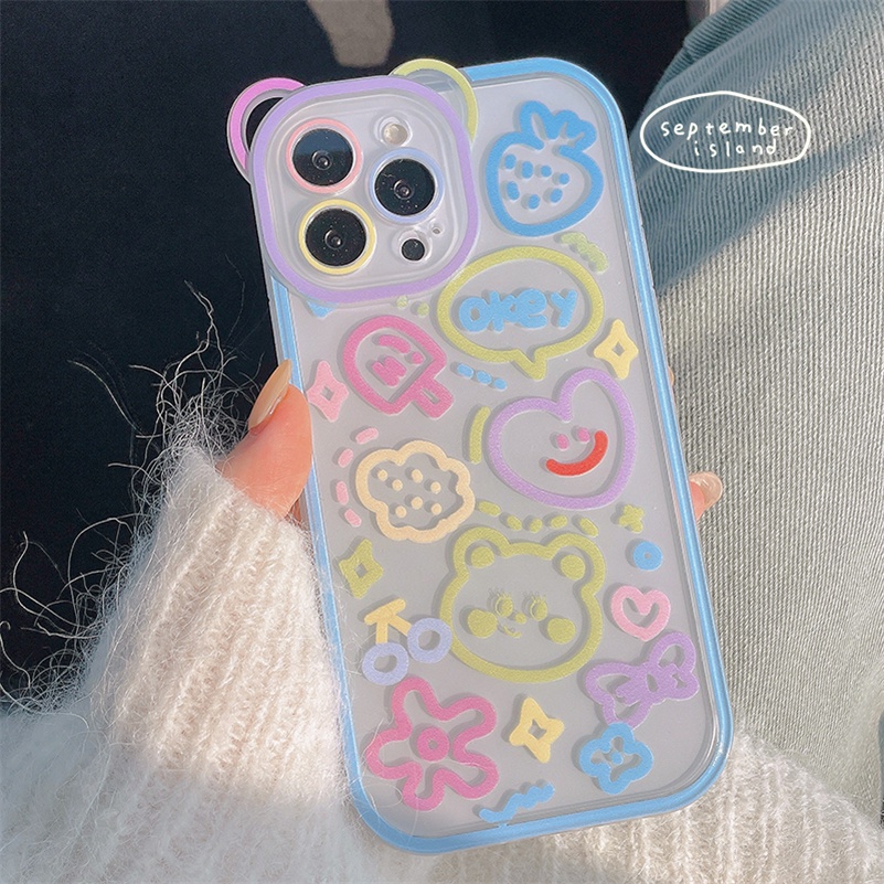 Soft Case Silikon Transparan Motif Graffiti Untuk Compatible for iPhone 14 13 12 11 Pro Max X Xr Xs Max iPhone 8 7 6 6s Plus SE 2020 Cute Graffiti Clear Phone Case Soft Silicone Shockproof Transparent Soft Case Protective Cover