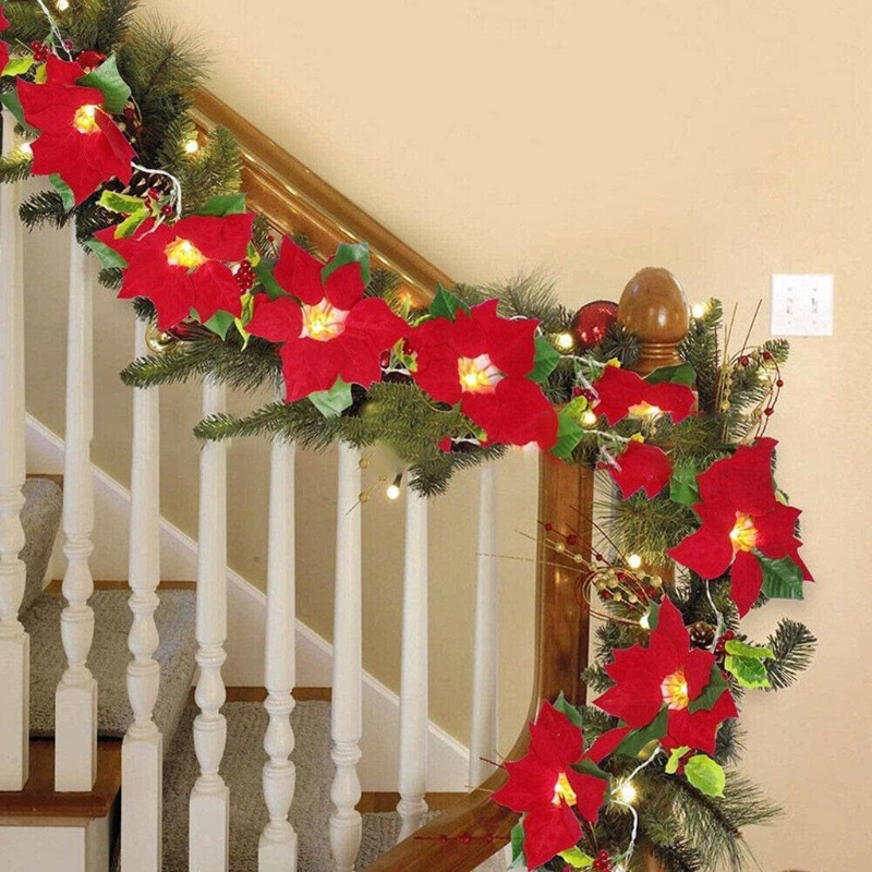 Karangan Bunga Poinsettia Dengan 10 Led Ukuran 2M Untuk Natal
