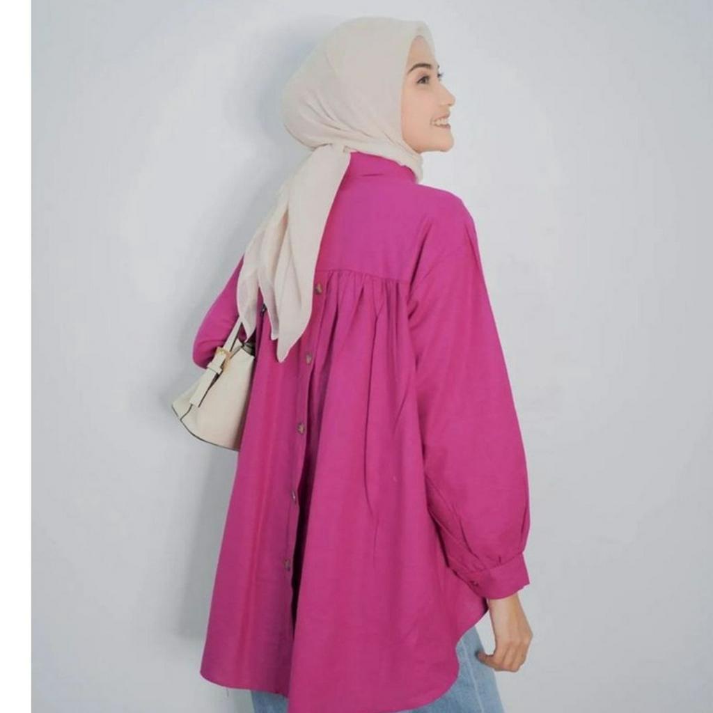 Hana Shirt Atasan Kemeja Katun Linen Wanita Jumbo