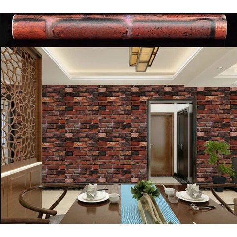 Wallpaper Dinding Motif Bata Gosong Ukuran Panjang 10Meter x Lebar 45Cm