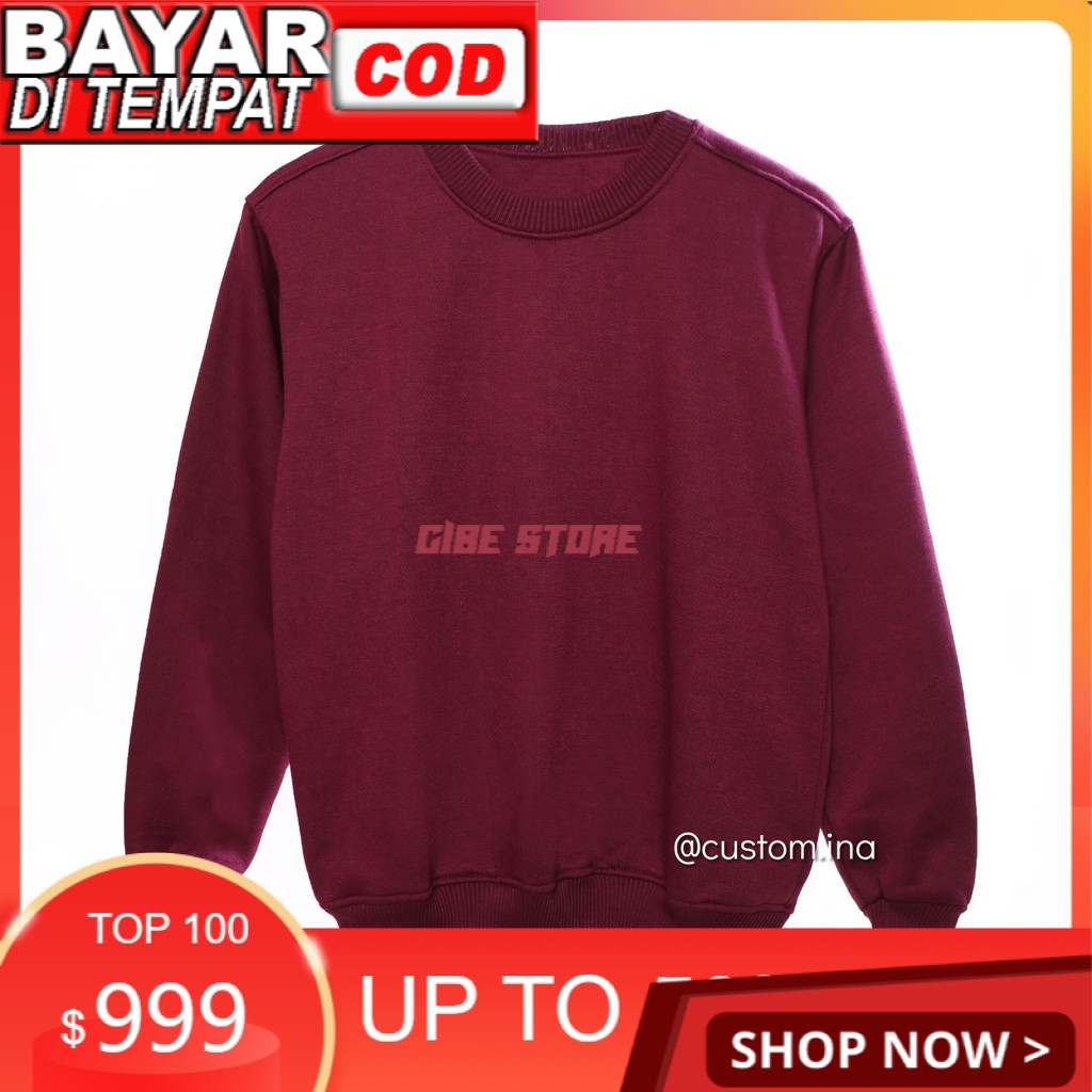[PREMIUM] Basic Sweater Maroon Polos Crewneck Sweatshirt Pria Wanita Size M - XXL