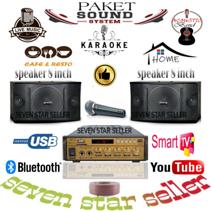paket karaoke sound system targa 8 inch ampli USB bluetooth